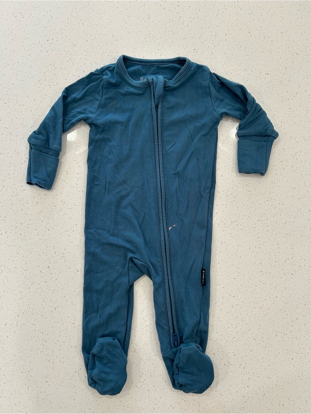 Belan J. Blue footie with two-way zipper and fold over hands